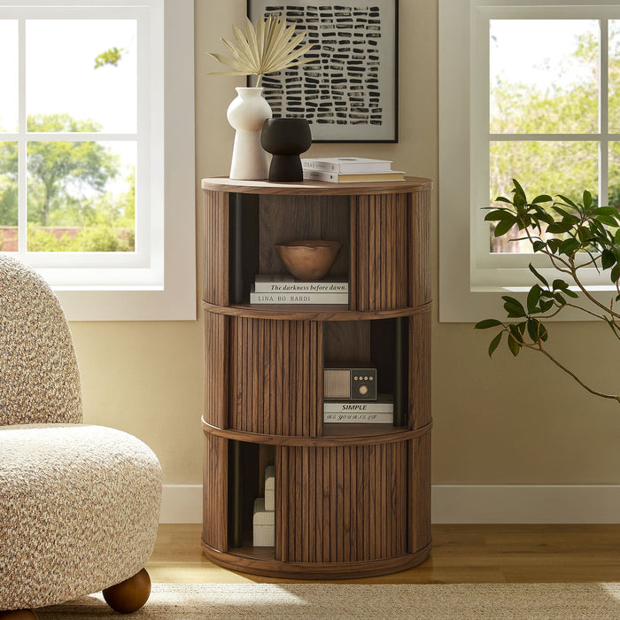Clement Round Pedestal Stand Storage Table With Sliding Tambour Doors