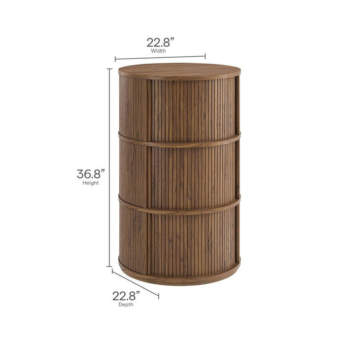 Clement Round Pedestal Stand Storage Table With Sliding Tambour Doors