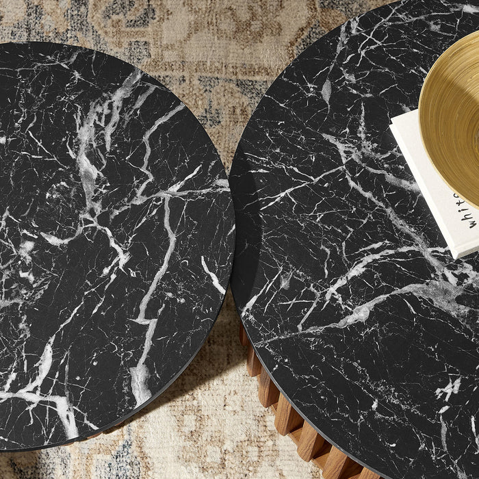 Fortitude Round Faux Marble Top Nesting Coffee Table Set