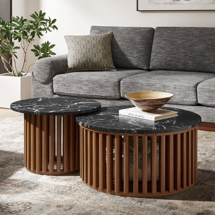 Fortitude Round Faux Marble Top Nesting Coffee Table Set