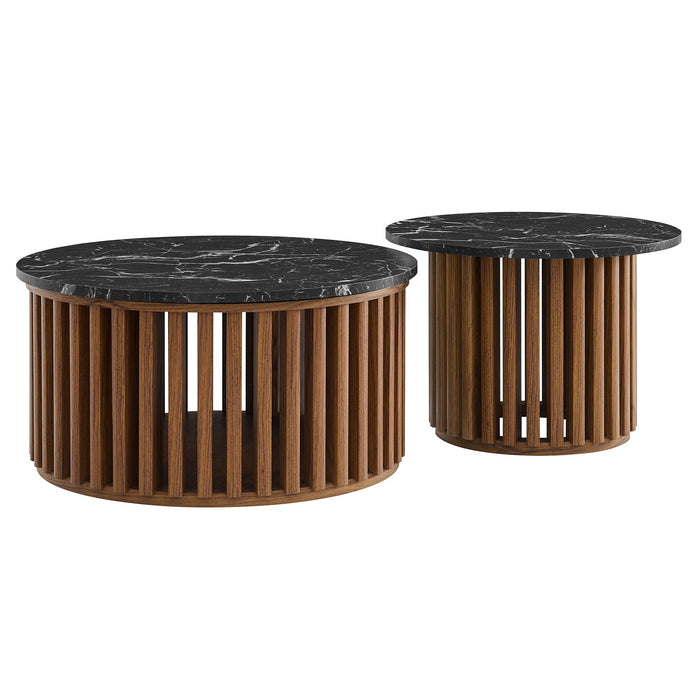 Fortitude Round Faux Marble Top Nesting Coffee Table Set