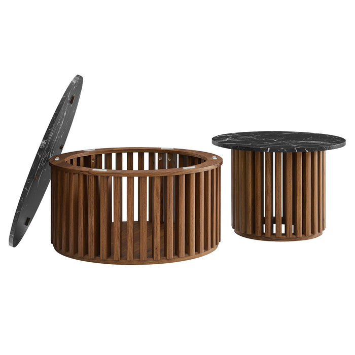 Fortitude Round Faux Marble Top Nesting Coffee Table Set