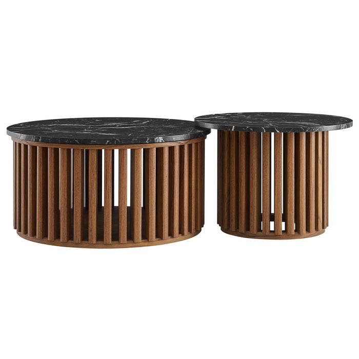 Fortitude Round Faux Marble Top Nesting Coffee Table Set