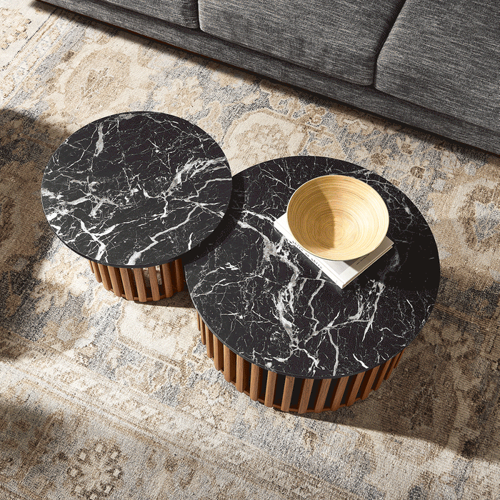 Fortitude Round Faux Marble Top Nesting Coffee Table Set
