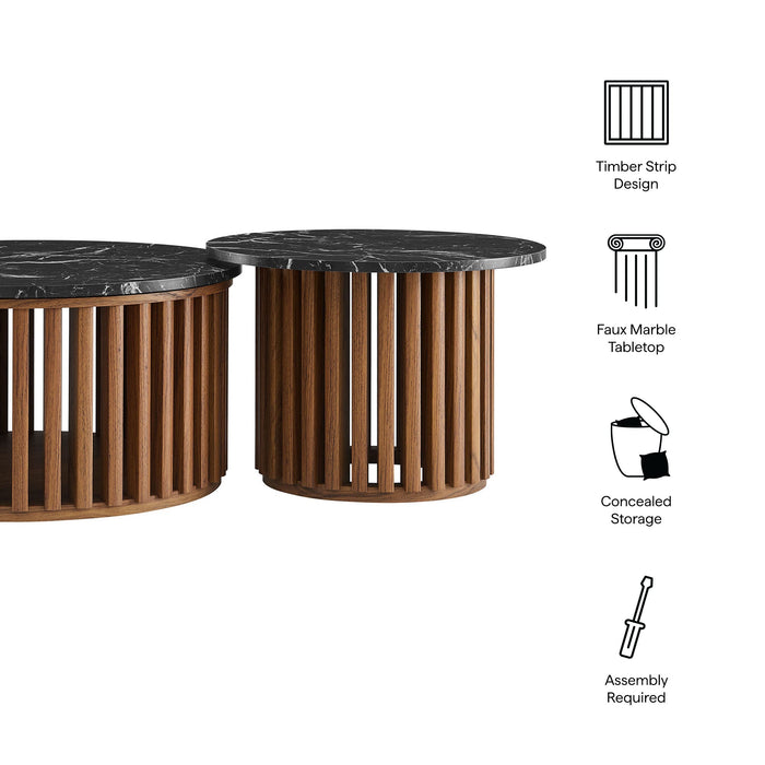 Fortitude Round Faux Marble Top Nesting Coffee Table Set