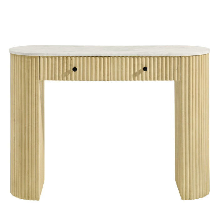 Caldera 42" Curved Solid Wood and Marble Console Table