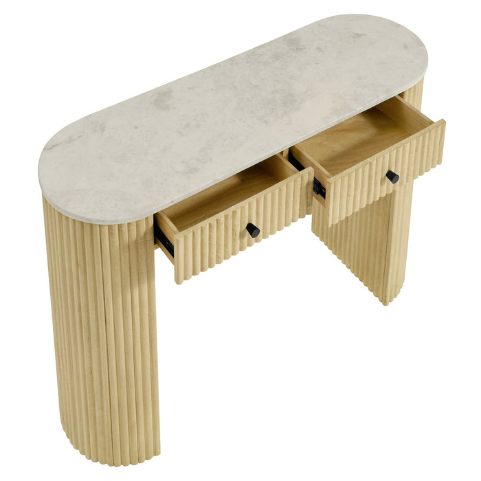 Caldera 42" Curved Solid Wood and Marble Console Table