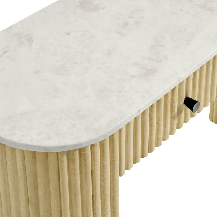 Caldera 42" Curved Solid Wood and Marble Console Table