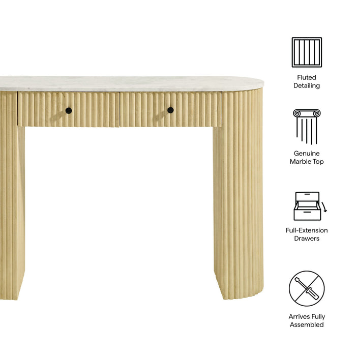 Caldera 42" Curved Solid Wood and Marble Console Table