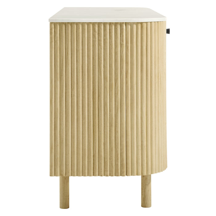 Caldera 60" Curved Solid Wood and Marble Sideboard Storage Cabinet