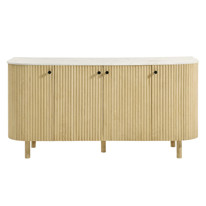Caldera 60" Curved Solid Wood and Marble Sideboard Storage Cabinet