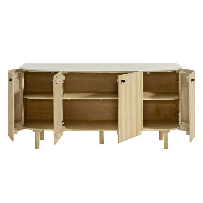 Caldera 60" Curved Solid Wood and Marble Sideboard Storage Cabinet