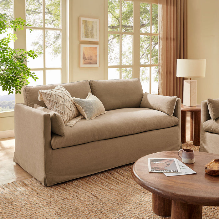 Wellfleet Slipcovered Linen-Blend Loveseat Almond