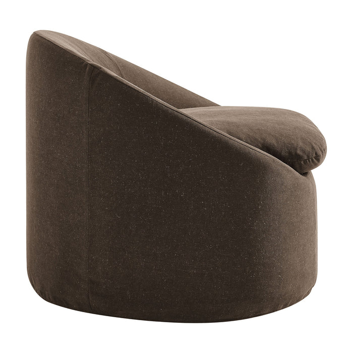 Sadie Slipcovered Linen-Blend Round Accent Chair Cocoa