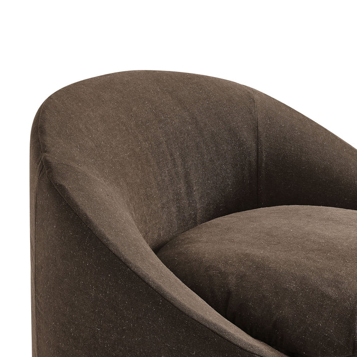 Sadie Slipcovered Linen-Blend Round Accent Chair Cocoa