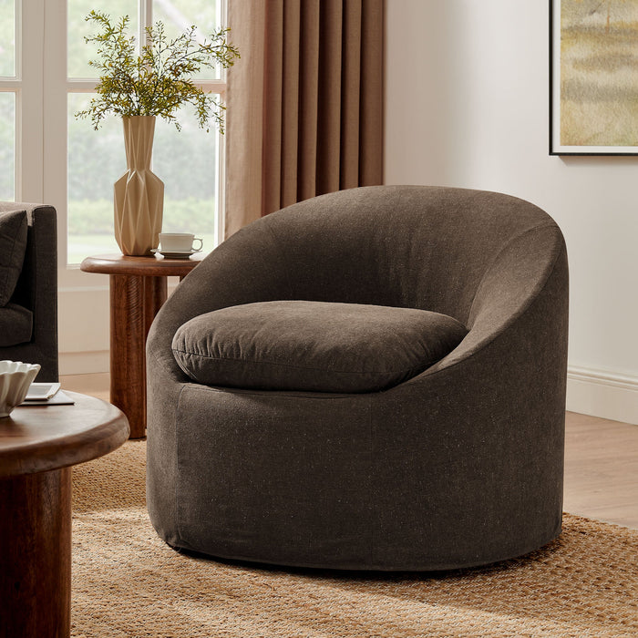 Sadie Slipcovered Linen-Blend Round Accent Chair Cocoa