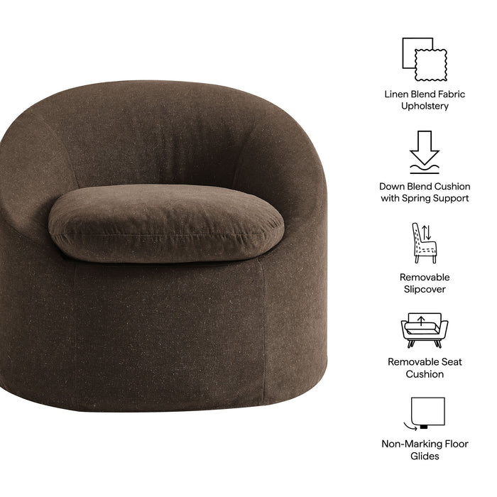 Sadie Slipcovered Linen-Blend Round Accent Chair Cocoa