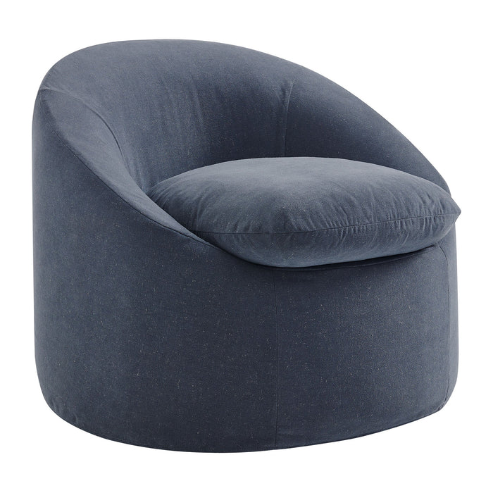 Sadie Slipcovered Linen-Blend Round Accent Chair Denim