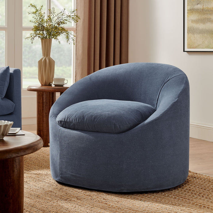 Sadie Slipcovered Linen-Blend Round Accent Chair Denim
