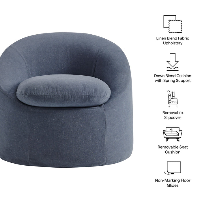 Sadie Slipcovered Linen-Blend Round Accent Chair Denim