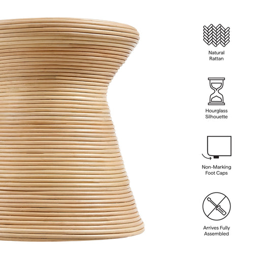 Modway Tavi Hourglass Natural Rattan Round Side Table Living Room Furniture in Brown - Side View