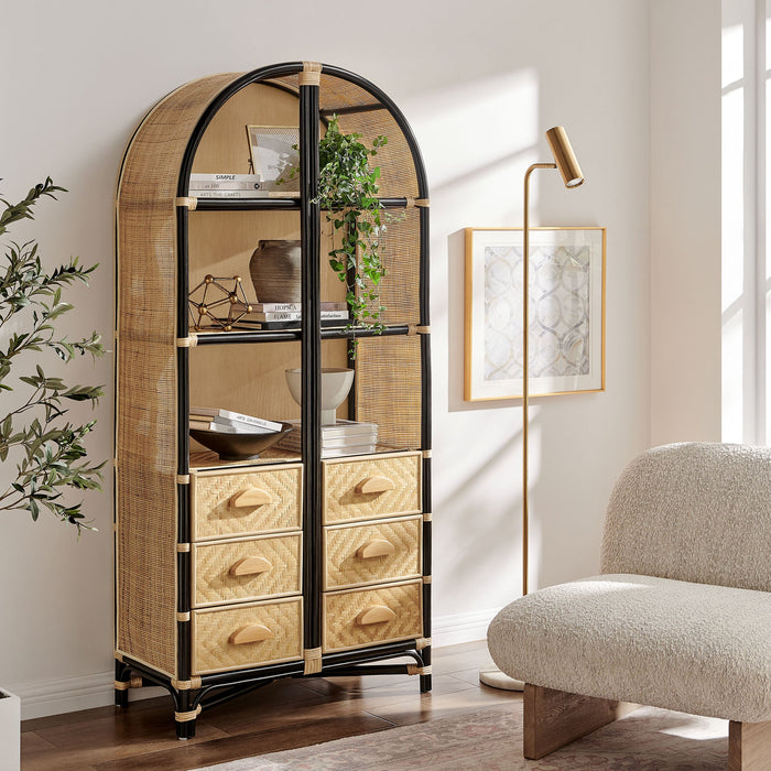 Jane 71 Inch Tall Arched Natural Rattan Bookshelf