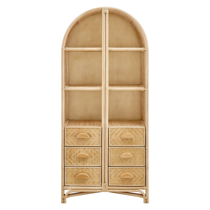 Jane 71 Inch Tall Arched Natural Rattan Bookshelf