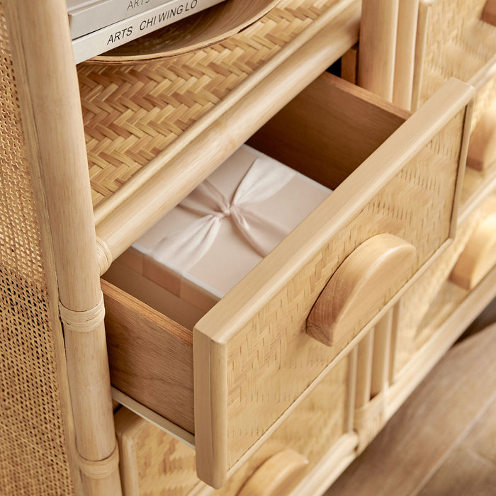 Jane 71 Inch Tall Arched Natural Rattan Bookshelf