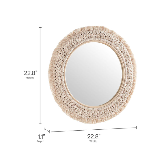 Jade Round Rattan Macrame Wall Mirror