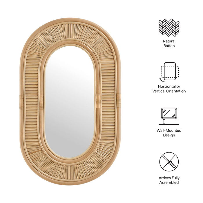 Modway Sovana Oval Rattan Wall Mirror Living Room Furniture in Brown - Side View