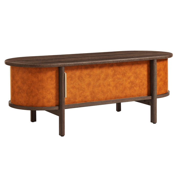 Coralie Curved Vegan Leather Oval Coffee Table
