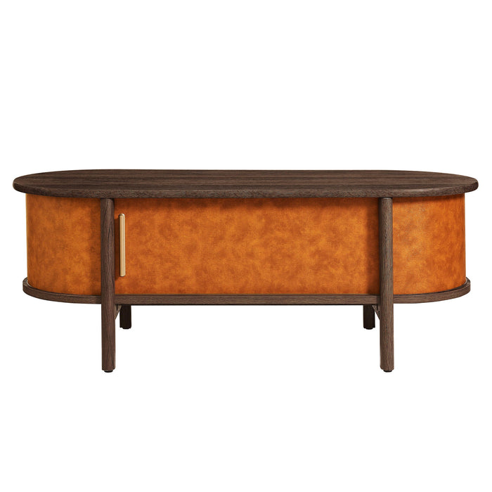Coralie Curved Vegan Leather Oval Coffee Table