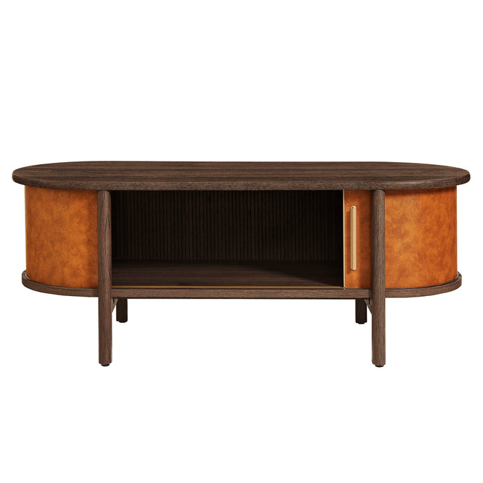 Coralie Curved Vegan Leather Oval Coffee Table