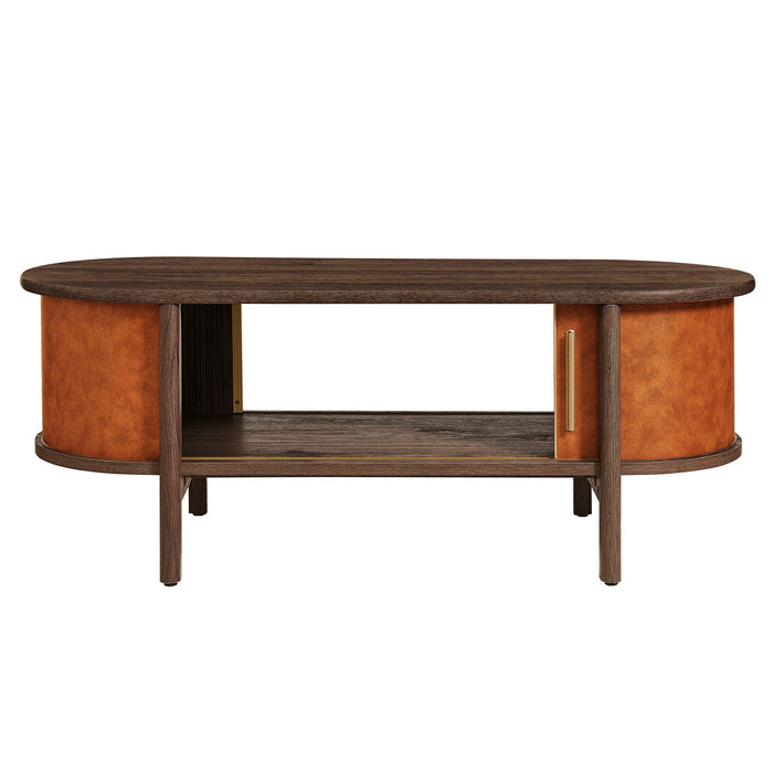 Coralie Curved Vegan Leather Oval Coffee Table