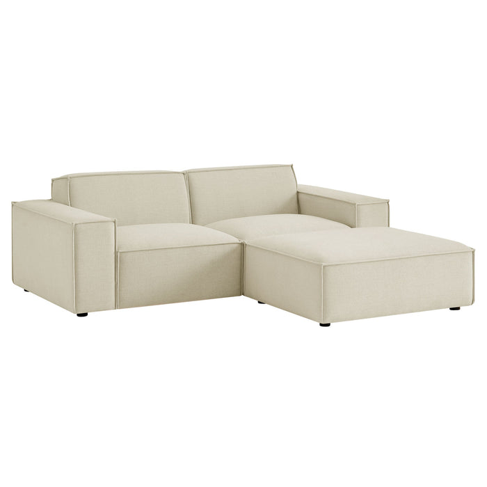 Restore 3-Piece Performance Fabric Upholstered Modular Loveseat with Ottoman Ecru