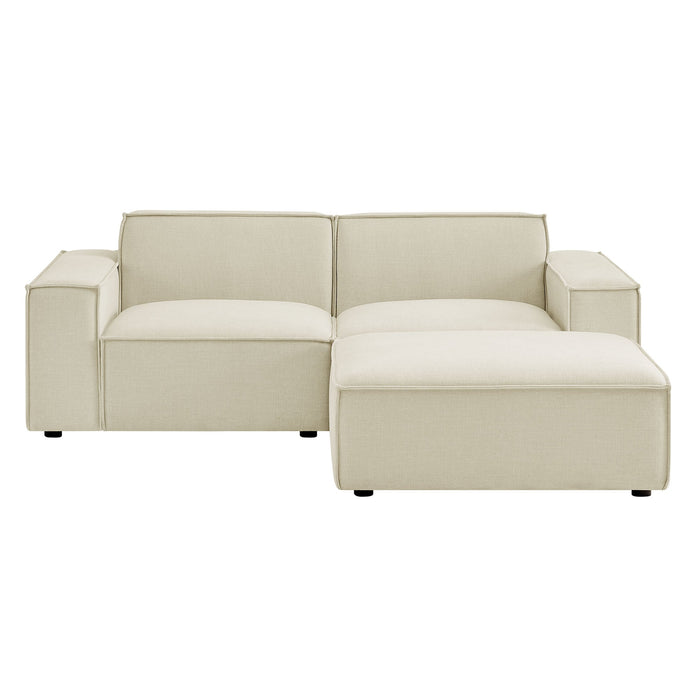 Restore 3-Piece Performance Fabric Upholstered Modular Loveseat with Ottoman Ecru