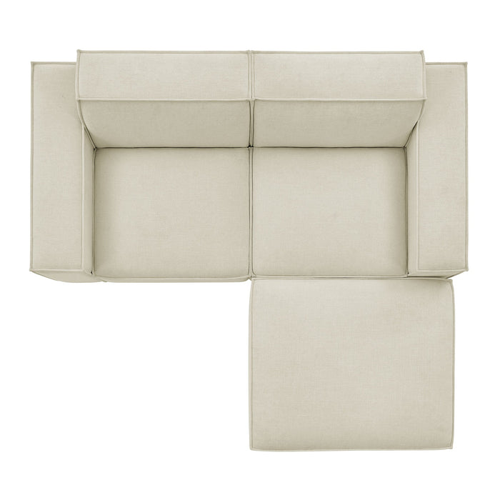 Restore 3-Piece Performance Fabric Upholstered Modular Loveseat with Ottoman Ecru