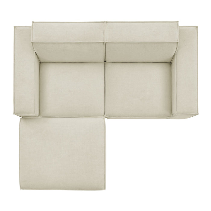 Restore 3-Piece Performance Fabric Upholstered Modular Loveseat with Ottoman Ecru