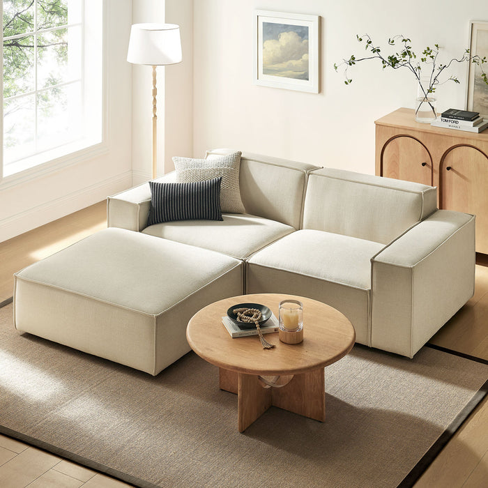 Restore 3-Piece Performance Fabric Upholstered Modular Loveseat with Ottoman Ecru