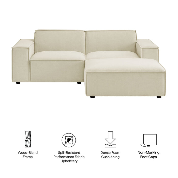 Restore 3-Piece Performance Fabric Upholstered Modular Loveseat with Ottoman Ecru