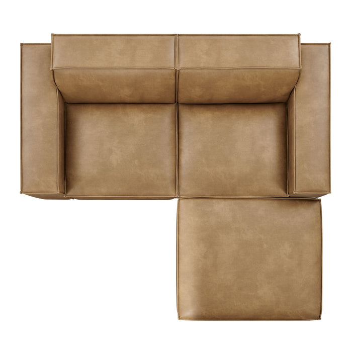 Restore 3-Piece Vegan Leather Modular Loveseat with Ottoman Toast