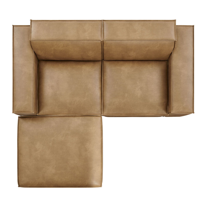 Restore 3-Piece Vegan Leather Modular Loveseat with Ottoman Toast