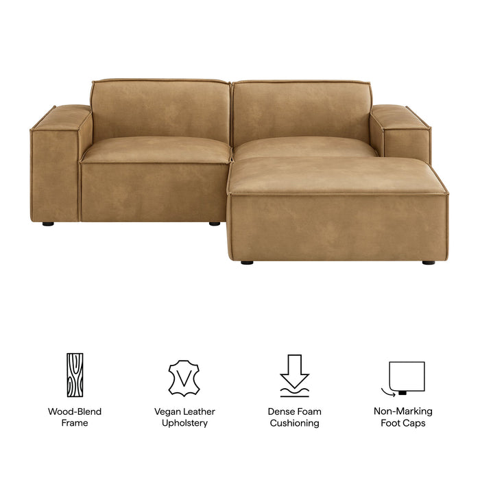 Restore 3-Piece Vegan Leather Modular Loveseat with Ottoman Toast