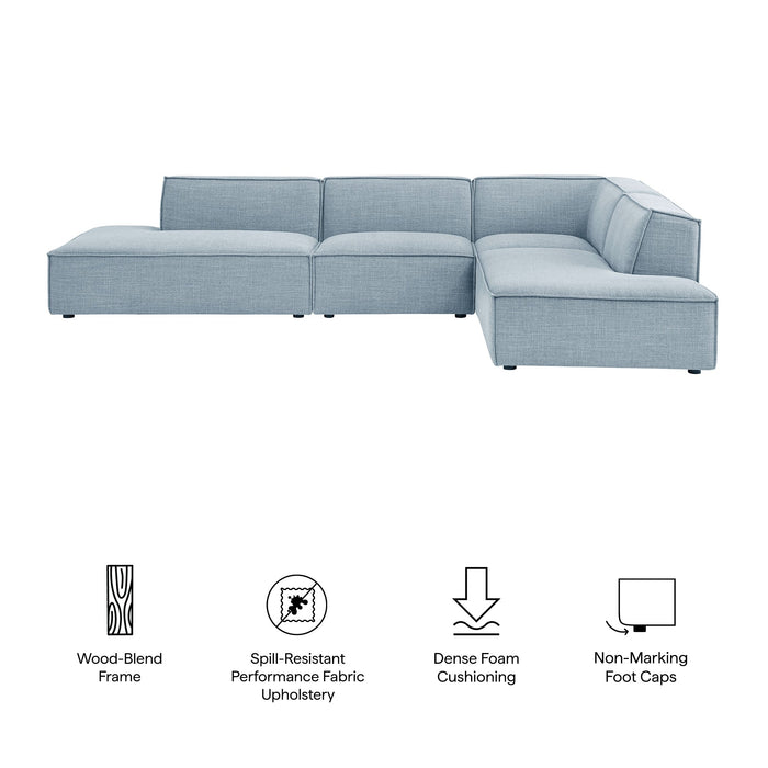 Restore 4-Piece Performance Fabric Upholstered Modular L-Shaped Armless Sectional Sofa by Modway - product label