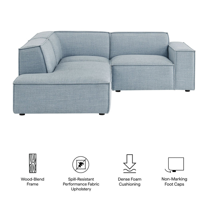 Restore 3-Piece Performance Fabric Upholstered Modular L-Shaped Sectional Sofa by Modway - installation view