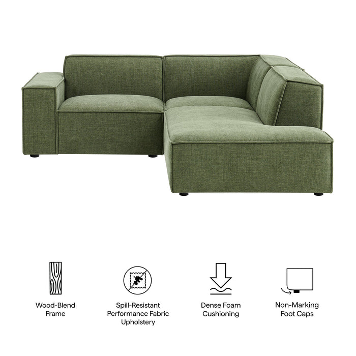 Restore 3-Piece Performance Fabric Upholstered Modular L-Shaped Sectional Sofa by Modway - installation view