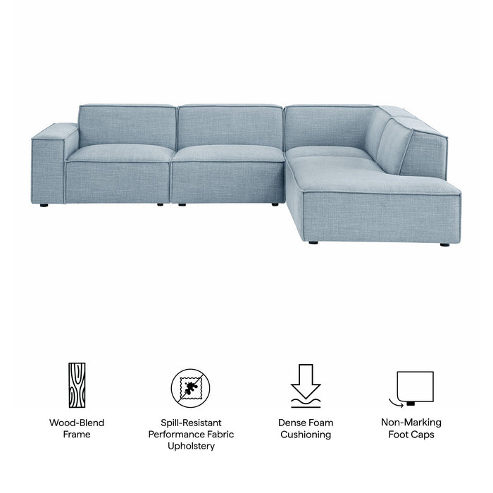Restore 4-Piece Performance Fabric Upholstered Modular L-Shaped Sofa by Modway - product label