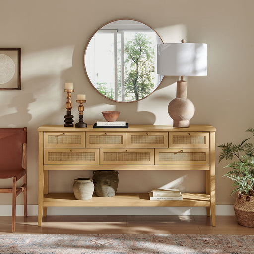 Soma 62 Inch Rattan Console Table Oak