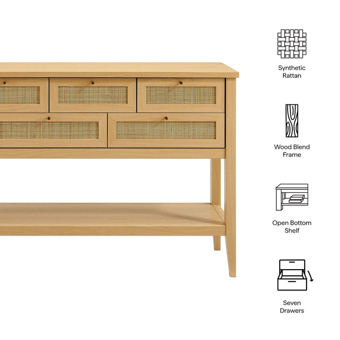 Soma 62 Inch Rattan Console Table Oak