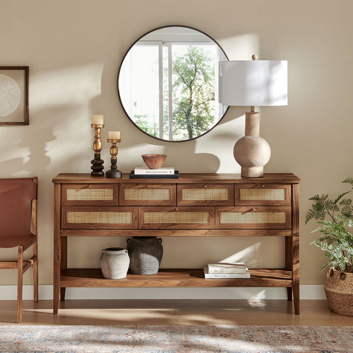 Soma 62 Inch Rattan Console Table Walnut
